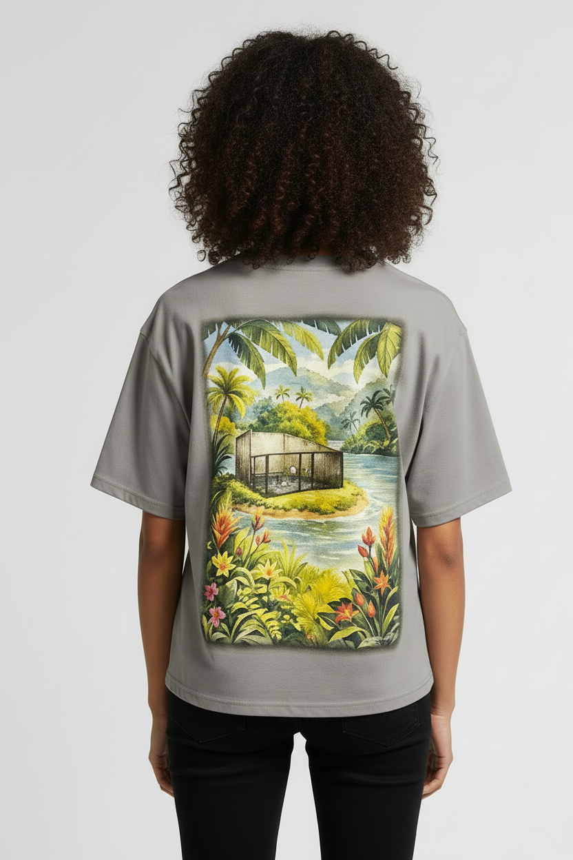 Equall women's drop shoulder graphic t-shirt back artwork view"