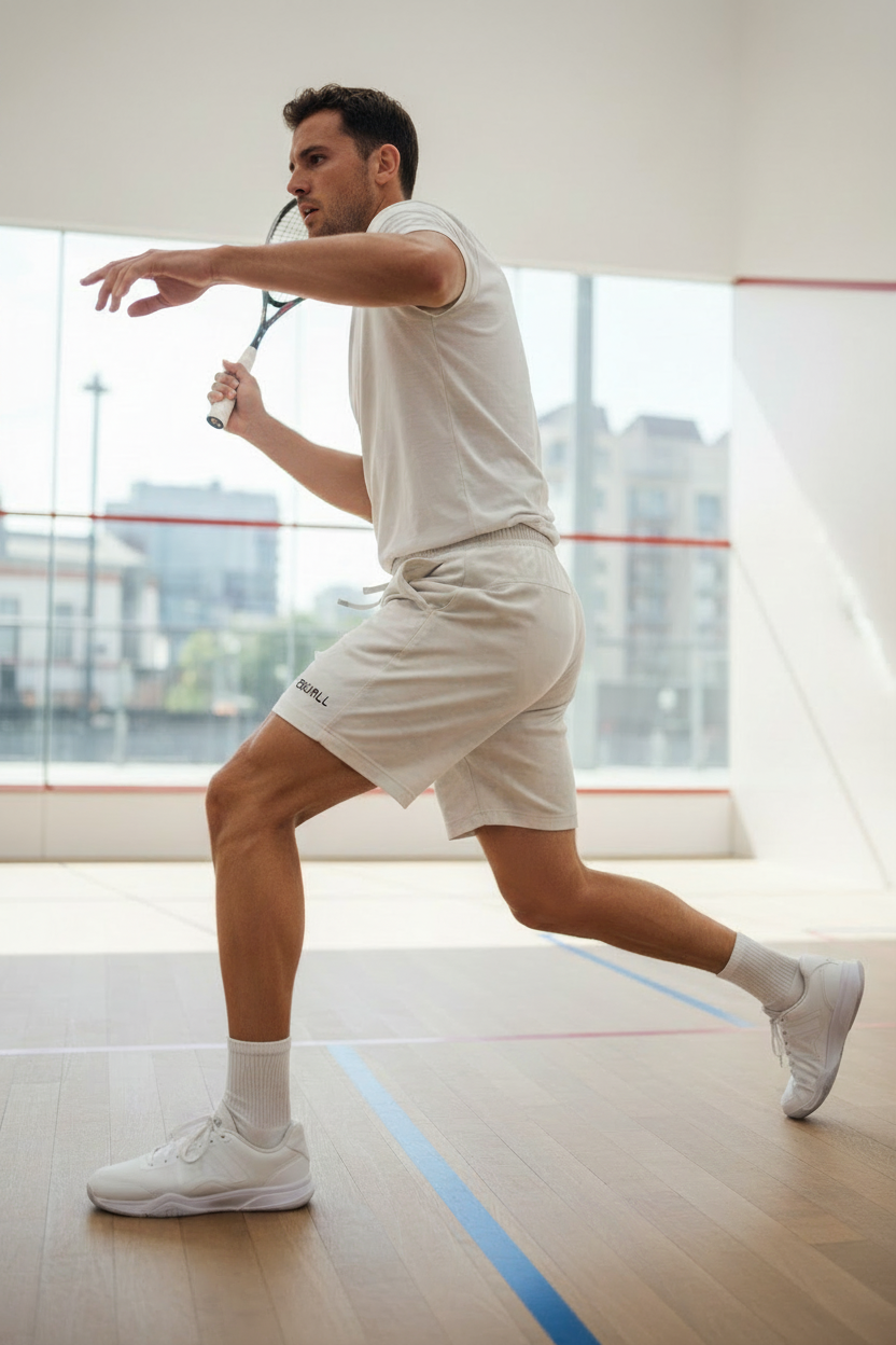 Equall Squash Player Front-Facing Action Shot